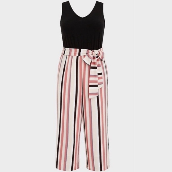 Pants - NWT Torrid Black & Multi Stripe Textured Self Tie Culotte Jumpsuit Size 3